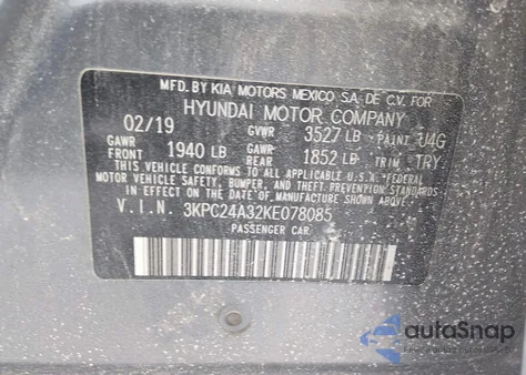 2019 Hyundai Accent Se из США, поврежденный, VIN 3KPC24A32KE078085